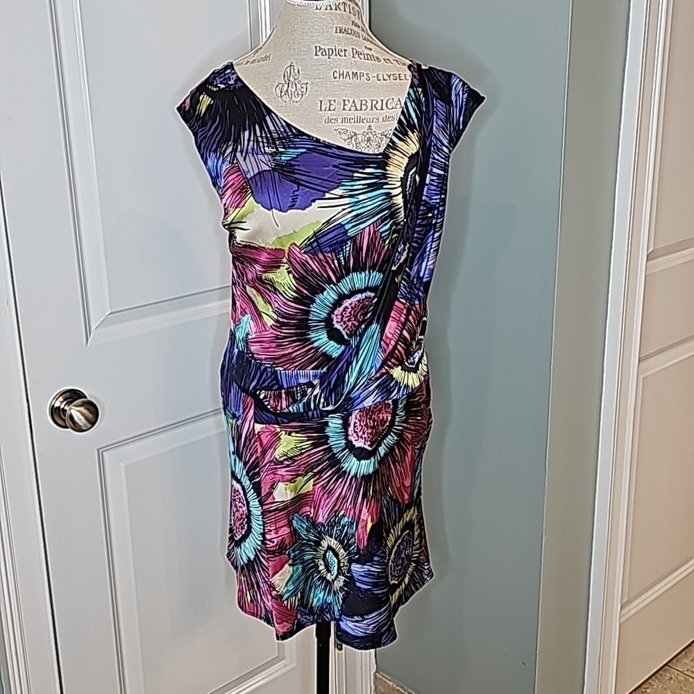 Ali Ro Womens Multicolored Floral Silk Short-Sleeve Dress - Size 8 - Picture 2 of 9